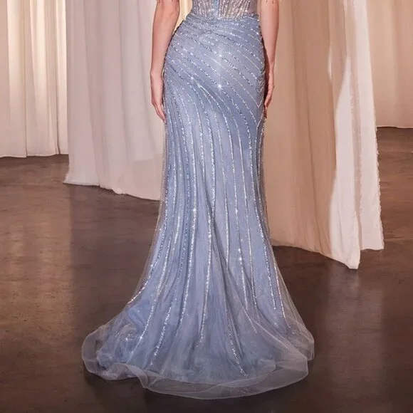 NEW OFF SHOULDER FORMAL SHEATH EVENING GOWN EMBROIDERED WITH RHINESTONES CD848 Prom